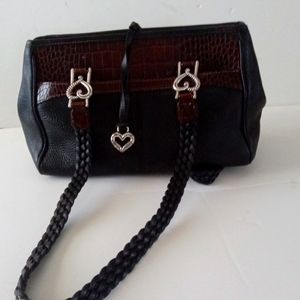 Brighton Vintage Pebbled Black With Signature Croc Brown Shoulder Bag